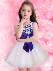 Low Price A-Line Scoop Mini-length Flower Girl Dress with Bowknot