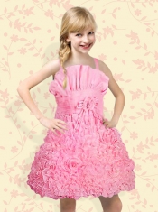 Low Price A-Line Scoop Mini-length Flower Girl Dress with Bowknot