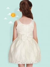 Natural Ball Gown Scoop Mini-length Flower Girl Dress with Bowknot