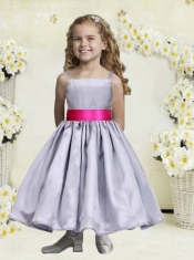 Nice Gray Spaghetti Straps Ankle-length Flower Girl Dress For 2014
