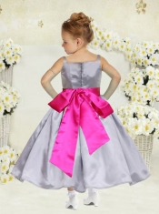 Nice Gray Spaghetti Straps Ankle-length Flower Girl Dress For 2014