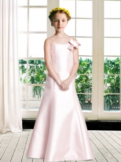 One Shoulder Floor-length Flower Girl Dress with Light Pink