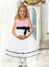 Popular A-Line Scoop Tea-length Flower Girl Dresses with Bowknot