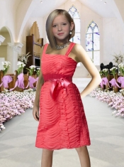 Pretty Column Straps Knee-length Flower Girl Dress wuth Sashes