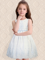 Princess Scoop Mini-length Flower Girl Dress with Embroidery
