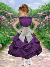 Purple Scoop Ankle-length Bowknot Flower Girl Dress with Pick-ups