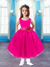 Romantic Ball Gown Scoop Mini-length Flower Girl Dress in Hot Pink