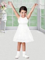 Sweet A-Line Scoop Mini-length Flower Girl Dress in White