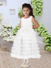 Sweet Column Straps Flower Girl Dress with Appliques in White for 2014
