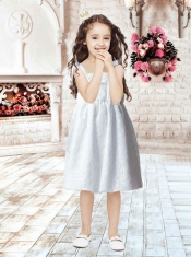 Sweet Empire Straps Tea-length Flower Girl Dress with Hand Made Flowers