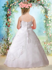 White A-Line Spaghetti Straps Floor-length Flower Girl Dress For 2014