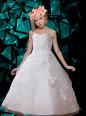 White A-Line Spaghetti Straps Floor-length Flower Girl Dress For 2014