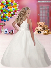 White Ball Gown Straps Flower Girl Dress with Appliques in White for 2014