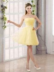 2015 Appliques Strapless A Line Mini Length Dama Dress