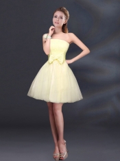 2015 Bowknot A Line Strapless Dama Dress with Lace Up