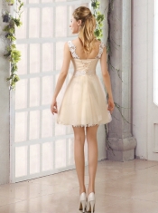 2015 Decent Straps Appliques Dama Dress with Mini Length