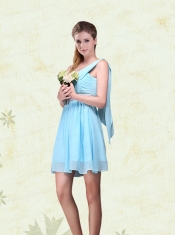 2015 Elegant Ruching One Shoulder Chiffon Dama Dresses