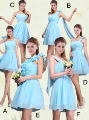 2015 Ruching Chiffon Aqua Blue Dama Dresses with Mini Length