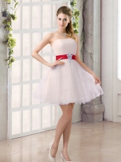A Line Belt Strapless Dama  Dress with Mini Length