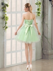 A Line Sweetheart Lace Up Dama Dresses in Apple Green