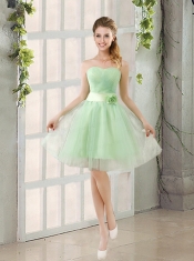 A Line Sweetheart Lace Up Dama Dresses in Apple Green