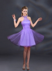 Beautiful Lilac A Line Appliques Dama Dresses with Halter