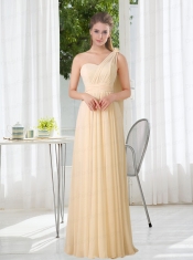 Empire One Shoulder Lace Up Dama Dresses with Ruching