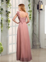 Empire Ruching One Shoulder Dama Dresses with Hand Made Flowers