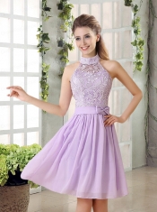 High Neck Lilac A Line Lace Dama Dress Chiffon for 2015