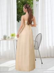 Popular Empire Halter Ruching Dama Dresses with Hand Made Flowers