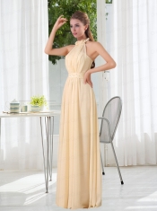 Popular Empire Halter Ruching Dama Dresses with Hand Made Flowers