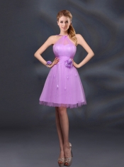 Pretty Halter A Line Dama Dresses with Hand Made Flowers