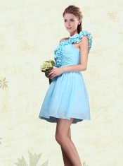 Ruching and Ruffles One Shoulder Chiffon Dama Dresses