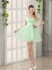 Ruching Organza A Line Mini Length Dama Dresses with Lace Up