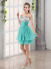 2015 A Line Ruching Lace Up Dama Dress in Aqua Blue