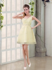 2015 Champagne One Shoulder A Line Appliques Dama Dress