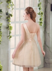 2015 Champagne One Shoulder A Line Appliques Dama Dress