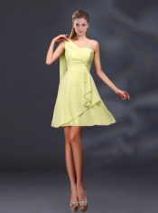 2015 One Shoulder Ruching Chiffon Dama Dresses in Peach