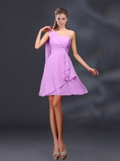 2015 One Shoulder Ruching Chiffon Dama Dresses in Peach