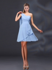 2015 One Shoulder Ruching Chiffon Dama Dresses in Peach