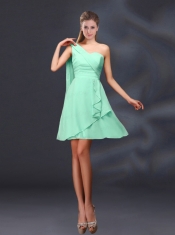 2015 One Shoulder Ruching Chiffon Dama Dresses in Peach