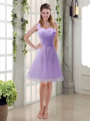 Champagne Ruched Handmade Flowers One Shoulder 2015 Dama Dresses