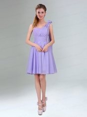 Gorgeous Mini Length Lavender Dama Dress with Ruching and Handmade Flower