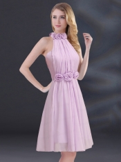 Halter A Line Dama Dress with Ruhing and Hand Made Flowers