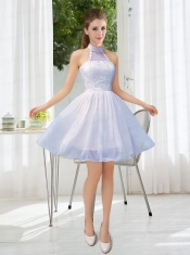 Halter Appliques Lace Up Dama Dress in Champagne