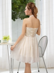 Halter Appliques Lace Up Dama Dress in Champagne