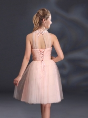 Halter Hand Made Flowers Dama Dresses with Mini Length