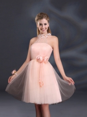 Halter Hand Made Flowers Dama Dresses with Mini Length