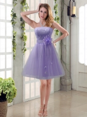 Handmade Flower Strapless Lace Dama Dress with Mini Length