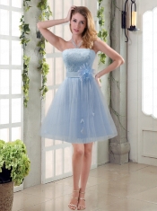 Handmade Flower Strapless Lace Dama Dress with Mini Length